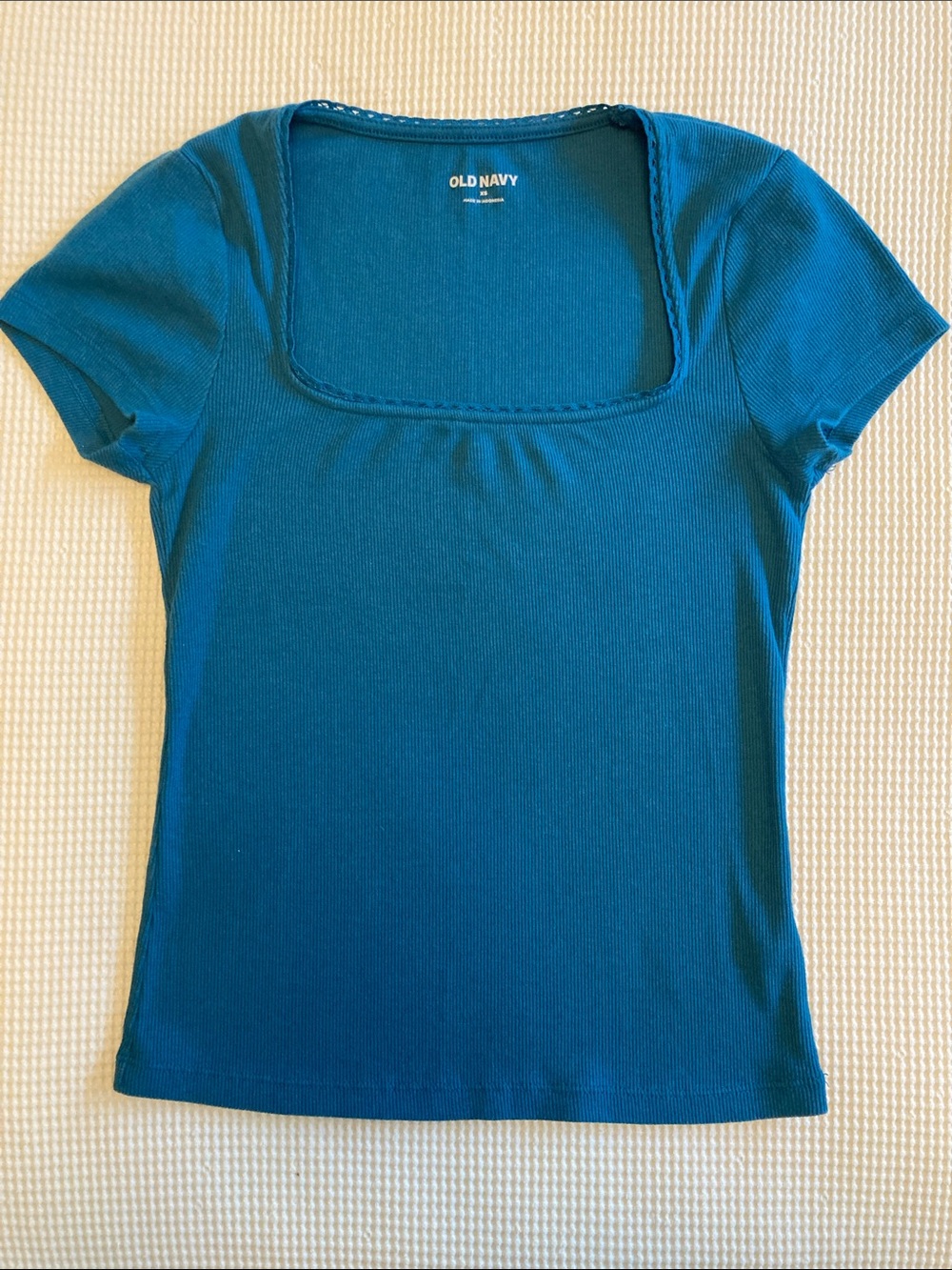 Old Navy Teal Scoop Square-Neck Short Sleeve Ribbed Top